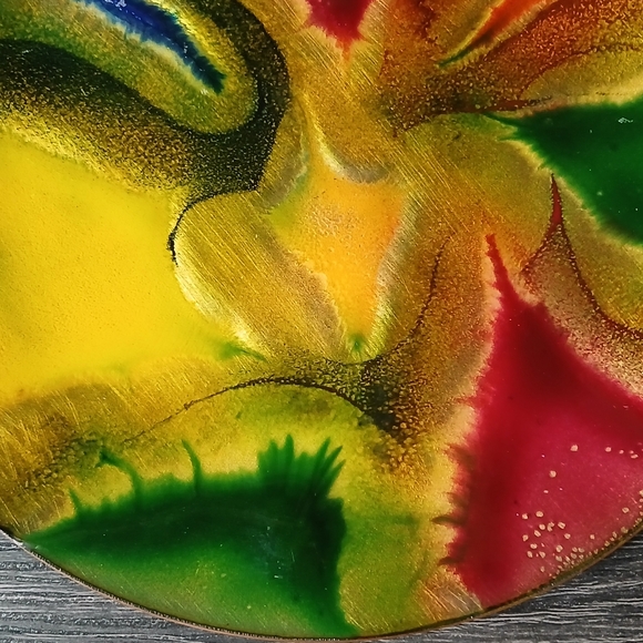 Vintage MCM Multicolour Abstract Enamel on Copper Art Plate - Picture 10 of 10